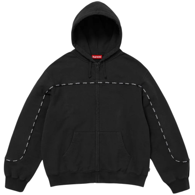 Supreme Piping Zip Up Hooded Sweatshirt Black