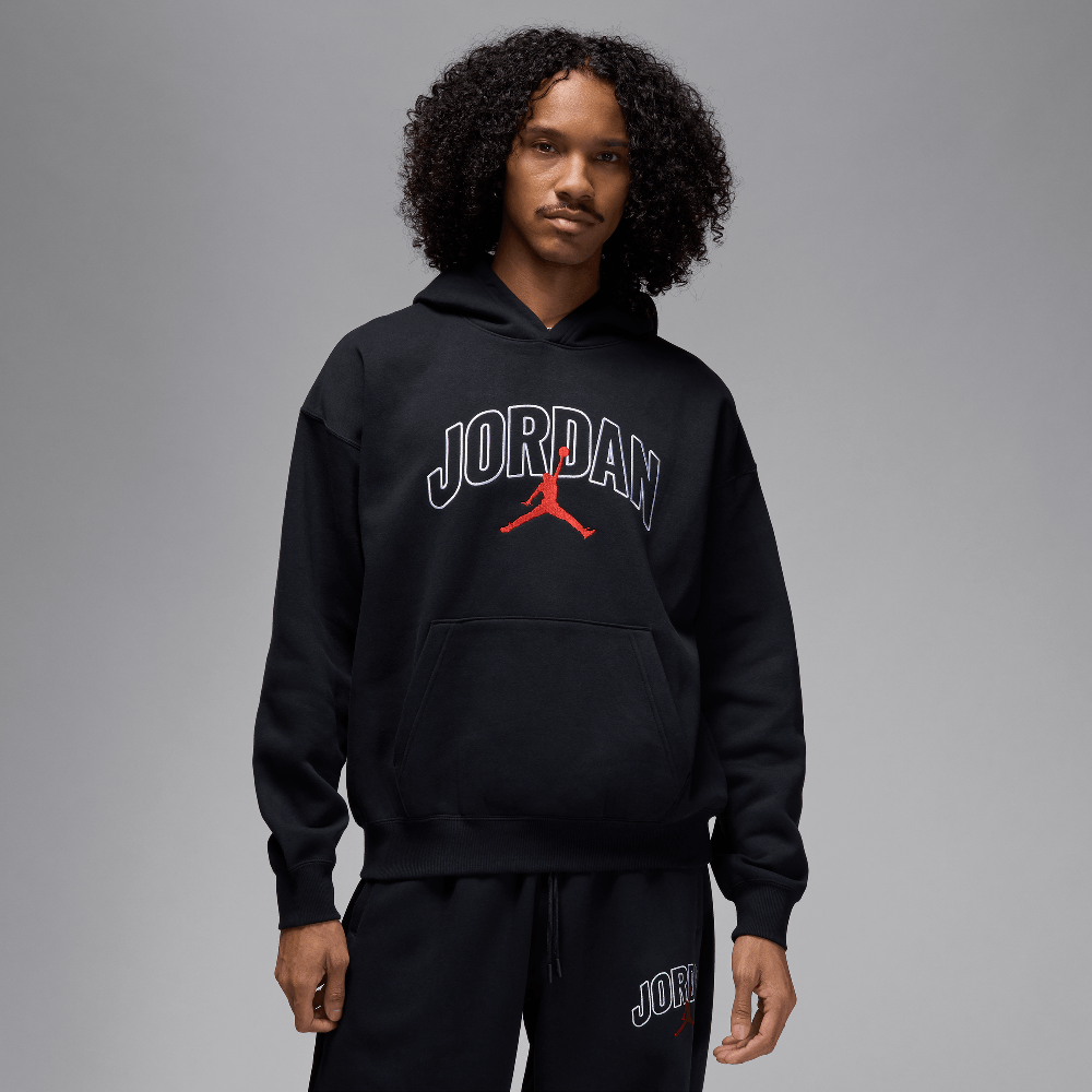 Jordan Brooklyn Fleece Men's Oversized Pullover Hoodie Black/Gym Red